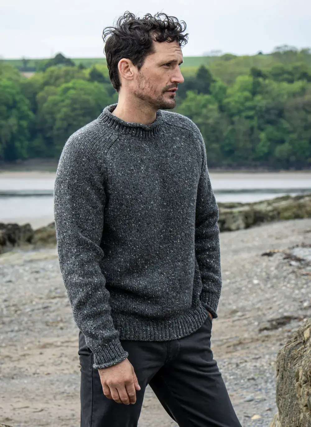 Fisherman Donegal Fleck Saddle Shoulder Sweater