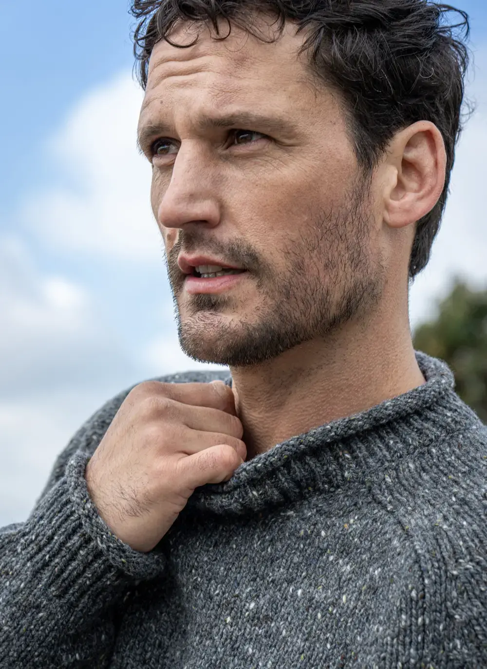 Fisherman Donegal Fleck Saddle Shoulder Sweater