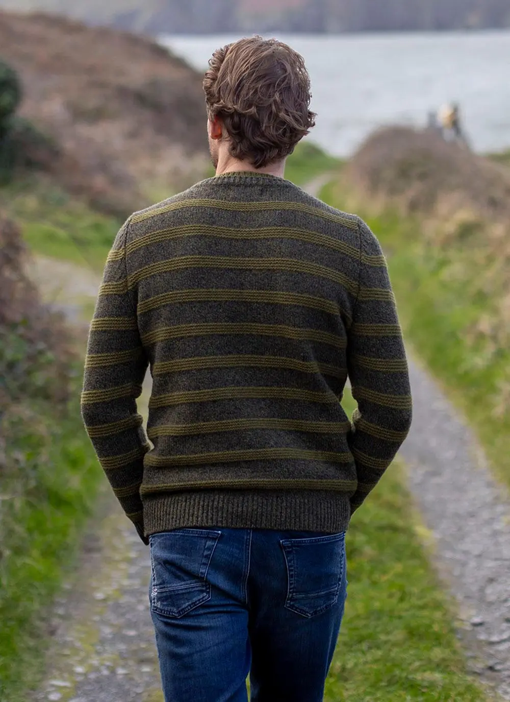 Fisherman Wool Cashmere Striped Crew Neck Sweater 
