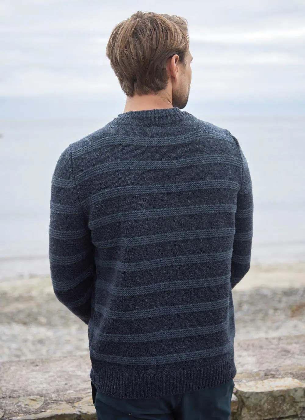 Fisherman Wool Cashmere Striped Crew Neck Sweater 