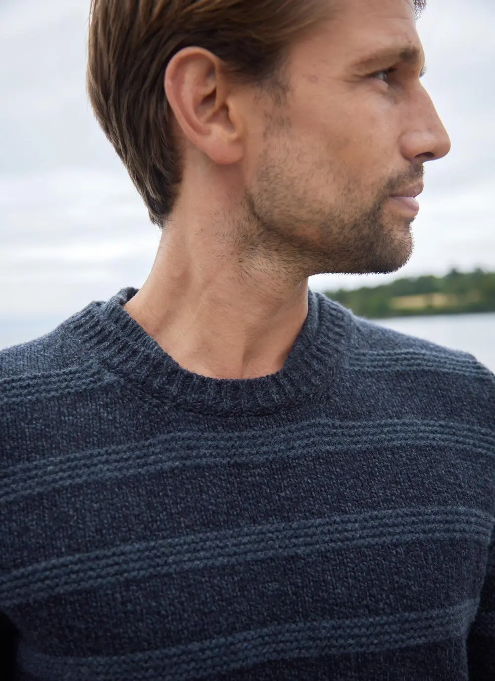 Fisherman Wool Cashmere Striped Crew Neck Sweater 