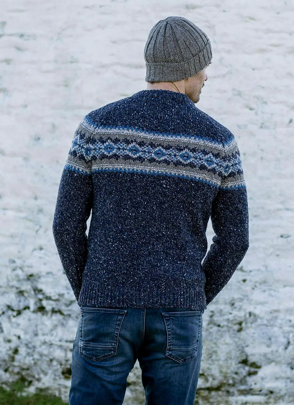 Fisherman Donegal Fleck Jacquard Crew Neck Sweater