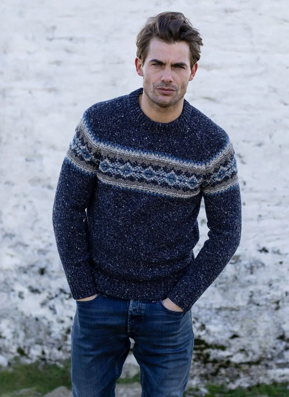 Fisherman Donegal Fleck Jacquard Crew Neck Sweater