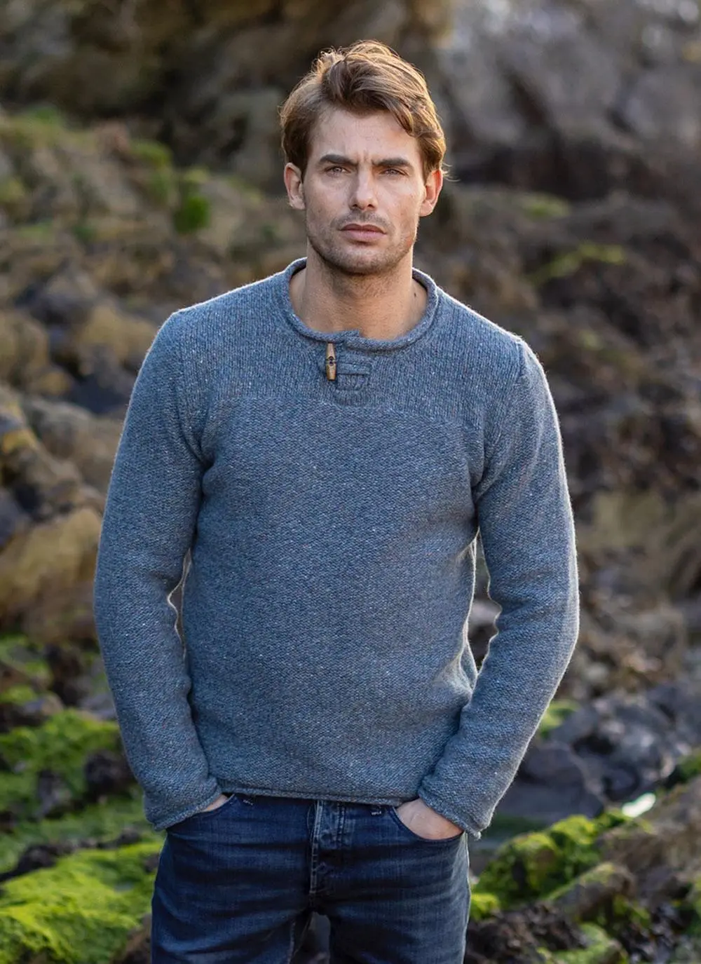 Fisherman Wool Cashmere Toggle Roll Neck Sweater