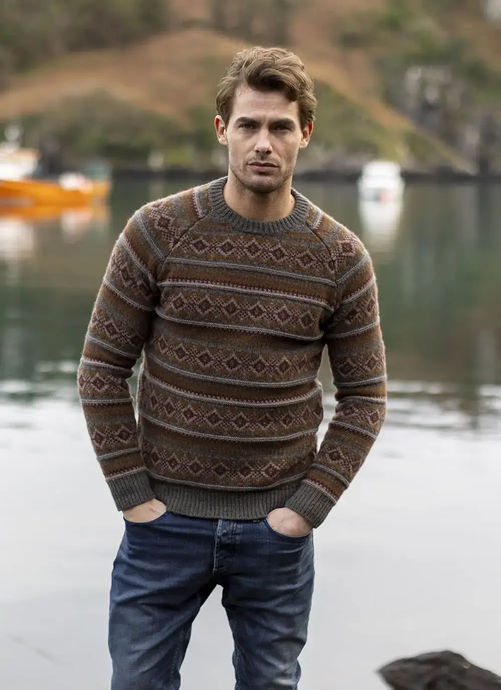 Fisherman Lambswool Fairisle Crew Neck Sweater 