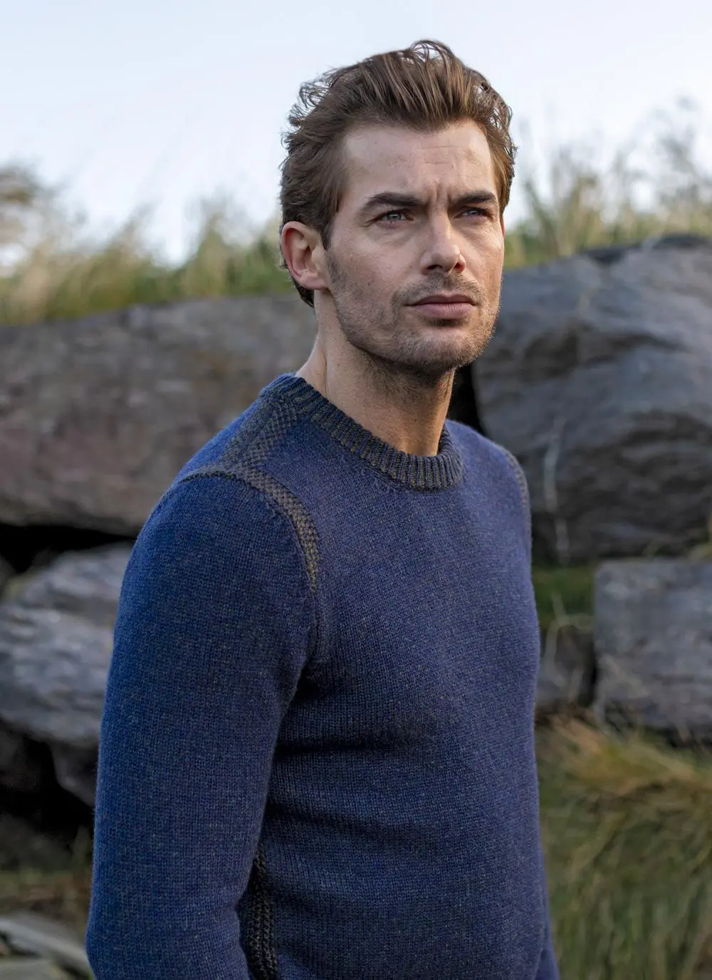 Fisherman Lambswool Crew Neck with Contrast Stitch