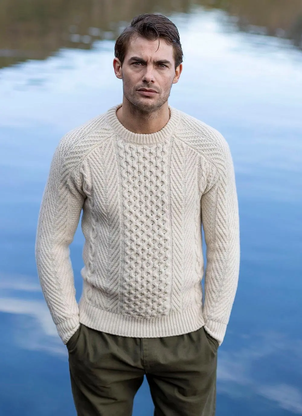Fisherman Lambswool Aran Crew Neck Sweater