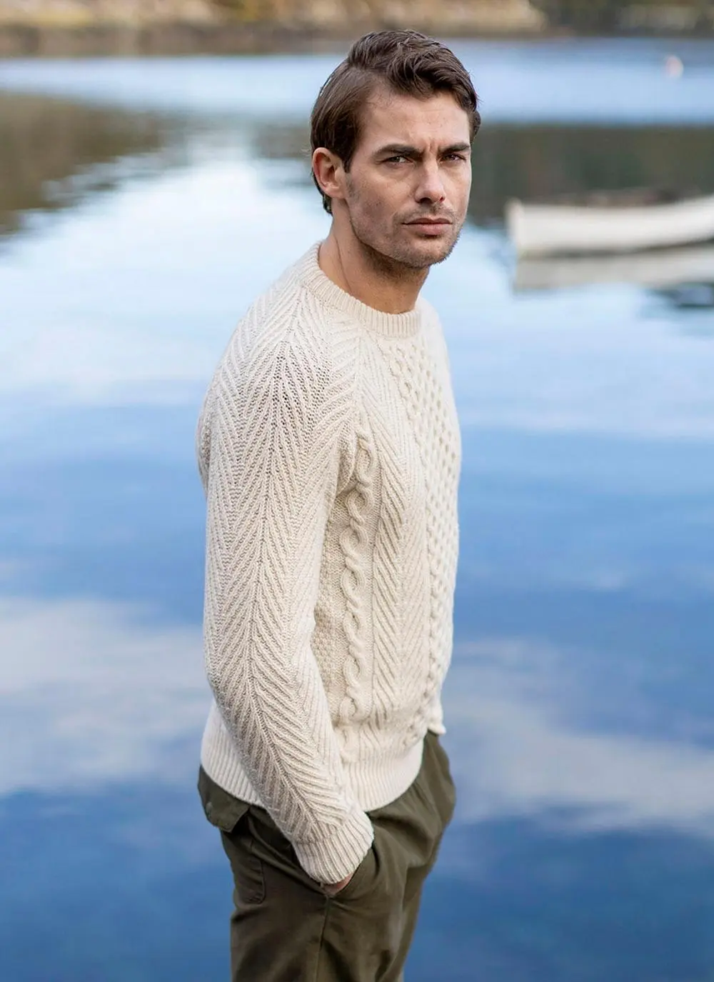Fisherman Lambswool Aran Crew Neck Sweater