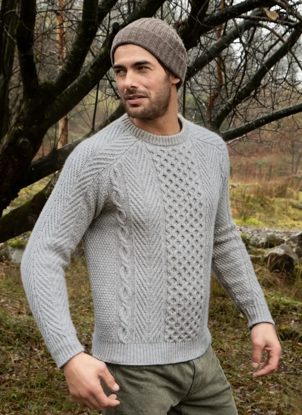 Fisherman Lambswool Aran Crew Neck Sweater