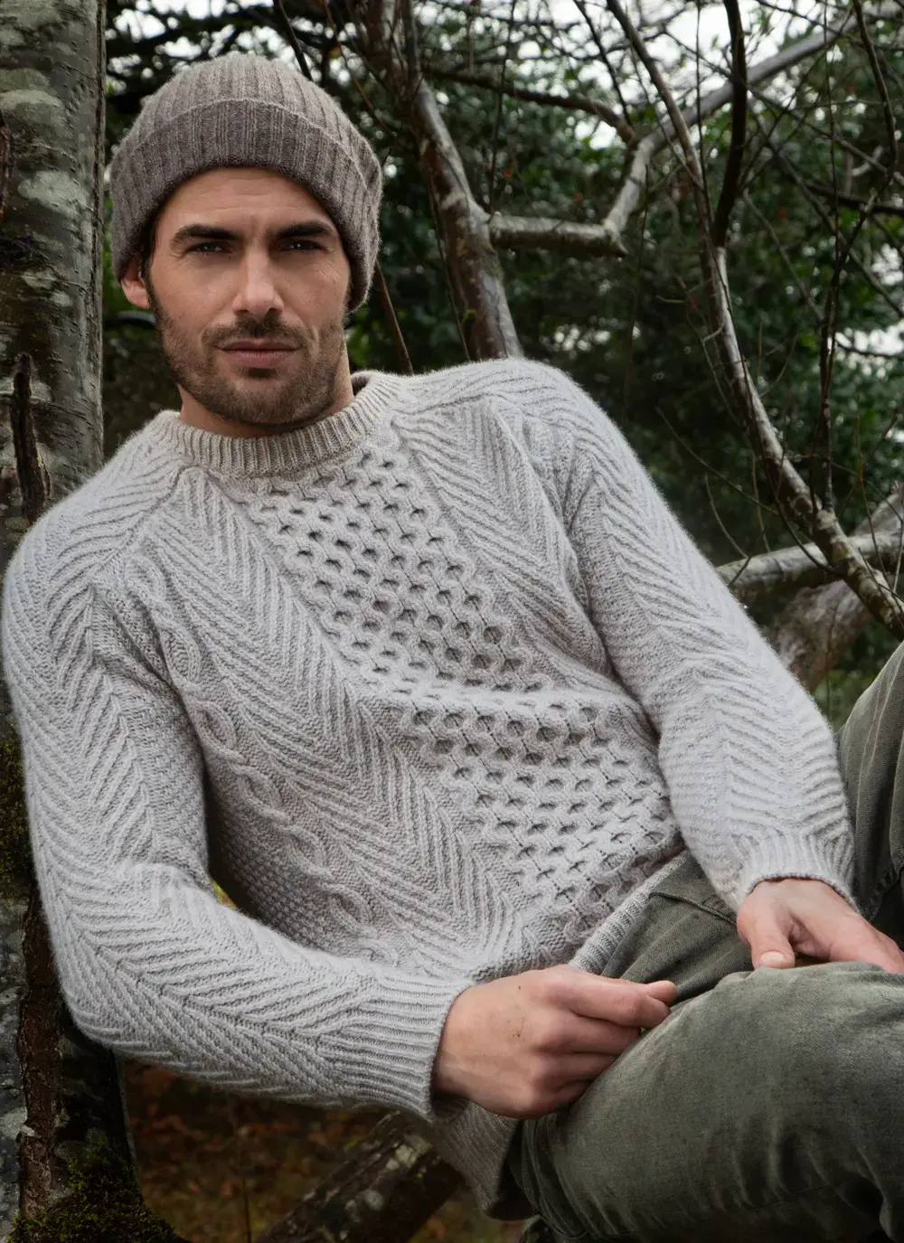 Fisherman Lambswool Aran Crew Neck Sweater