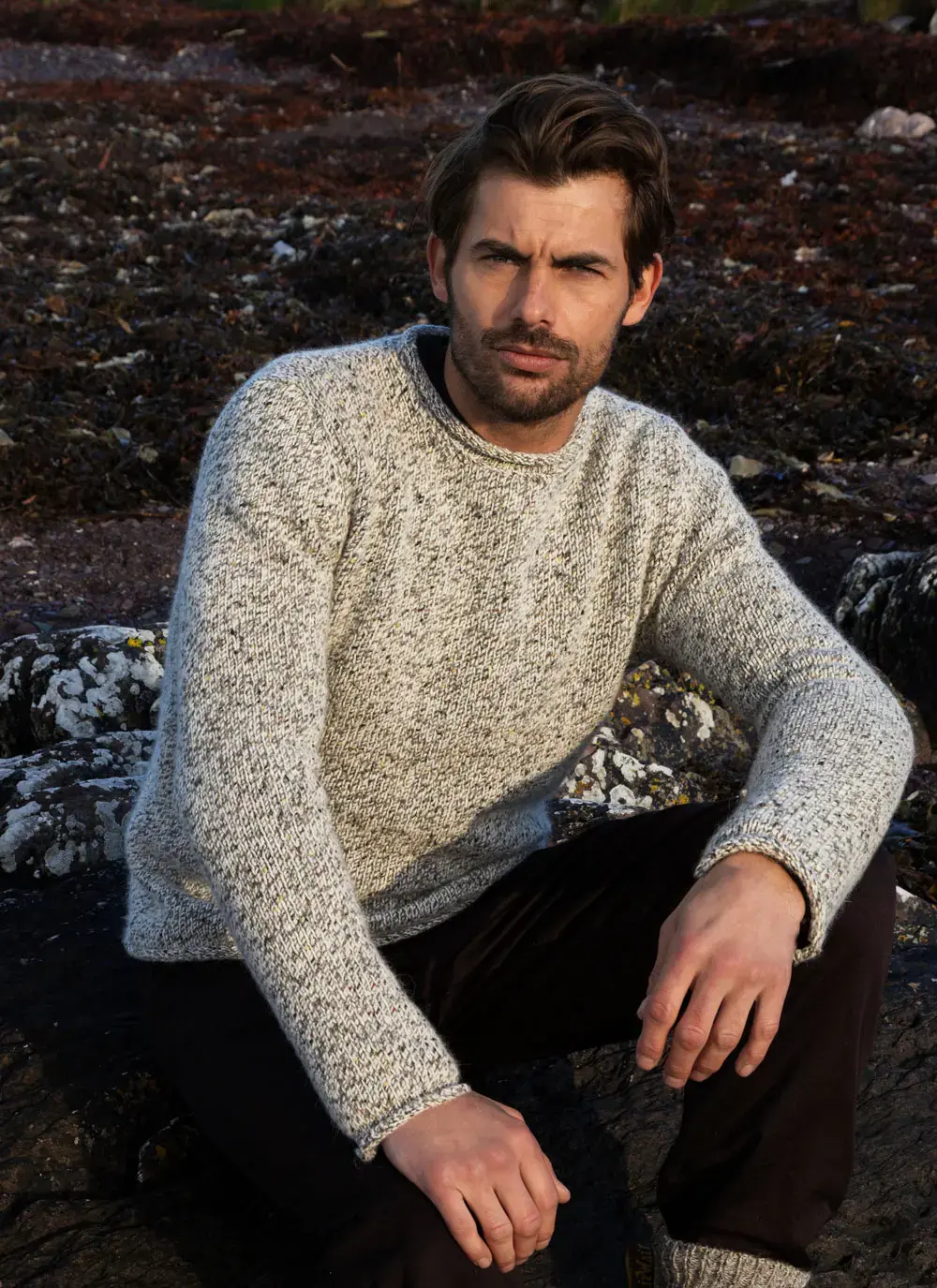 Fisherman Alpaca Roll Neck Sweater in Thistle