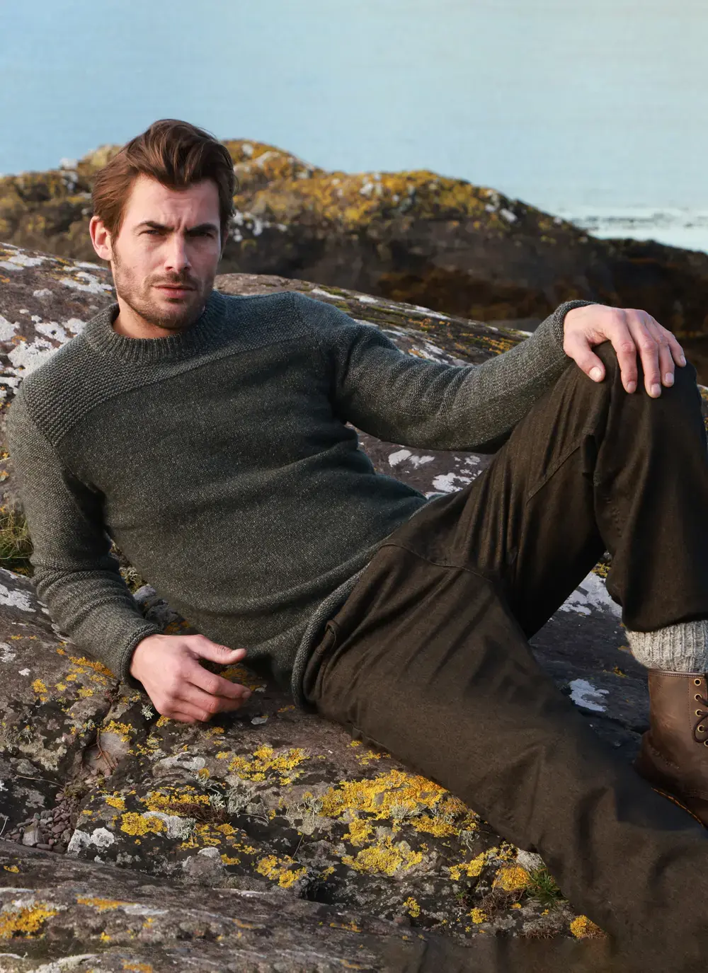 Fisherman Merino Links Stitch Crew Neck Sweater