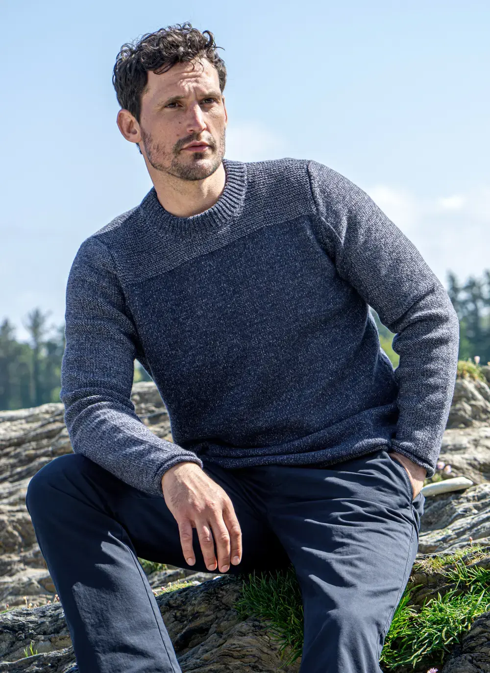 Fisherman Merino Links Stitch Crew Neck Sweater