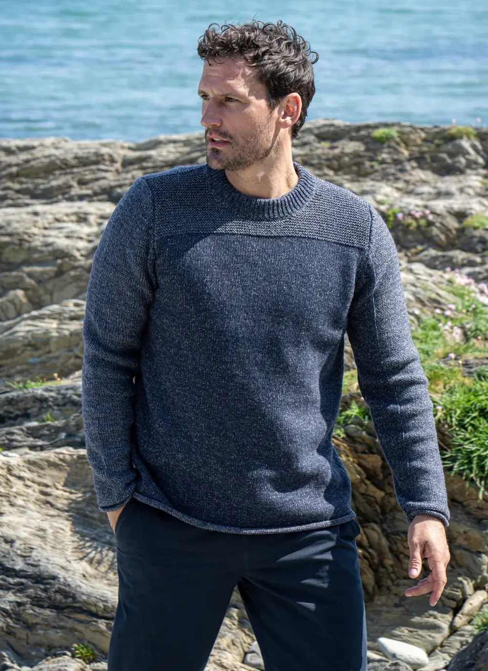 Fisherman Merino Links Stitch Crew Neck Sweater