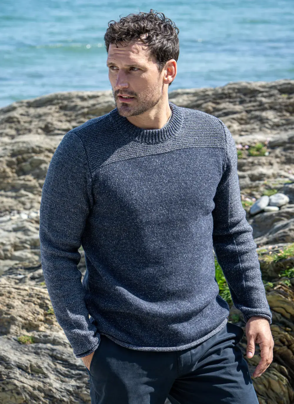 Fisherman Merino Links Stitch Crew Neck Sweater