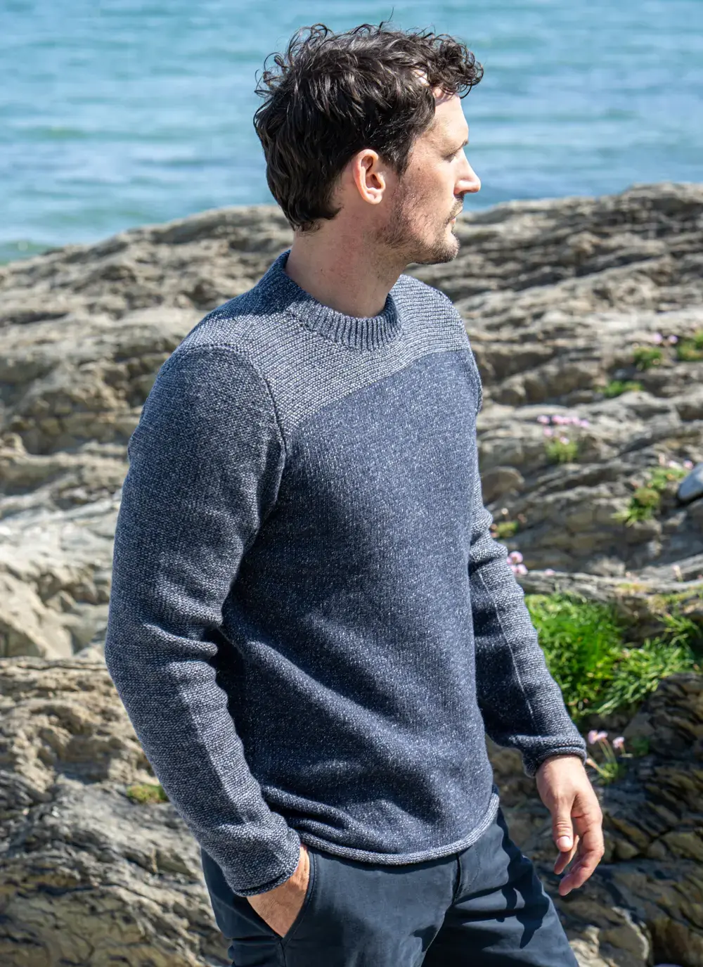 Fisherman Merino Links Stitch Crew Neck Sweater