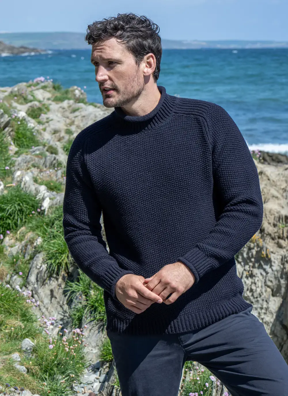 Cashmere Seed Stitch Roll Neck Sweater
