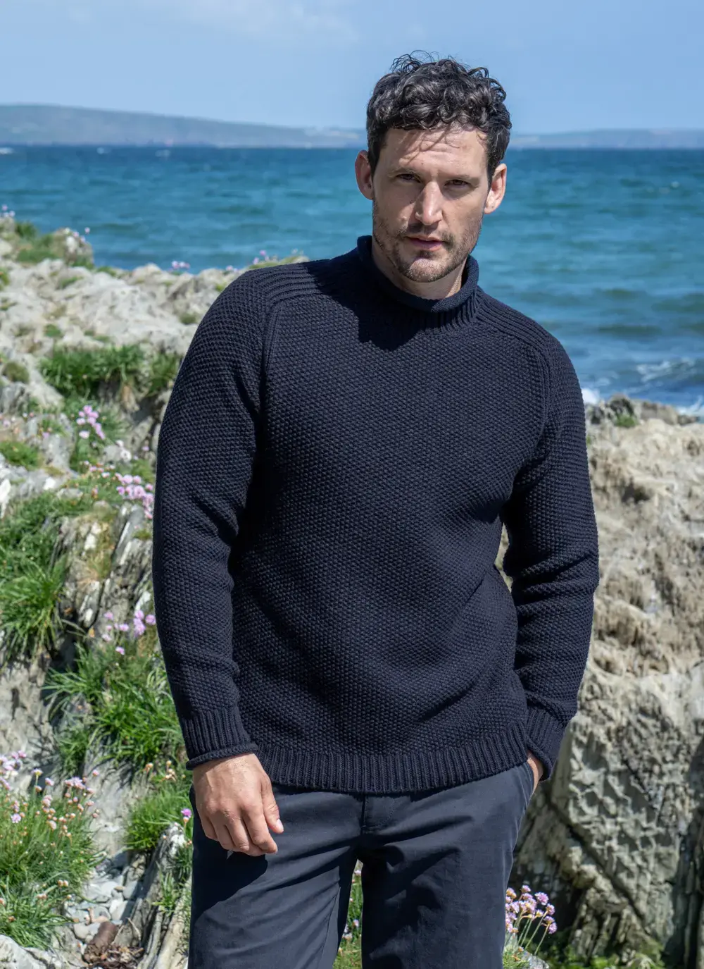 Cashmere Seed Stitch Roll Neck Sweater