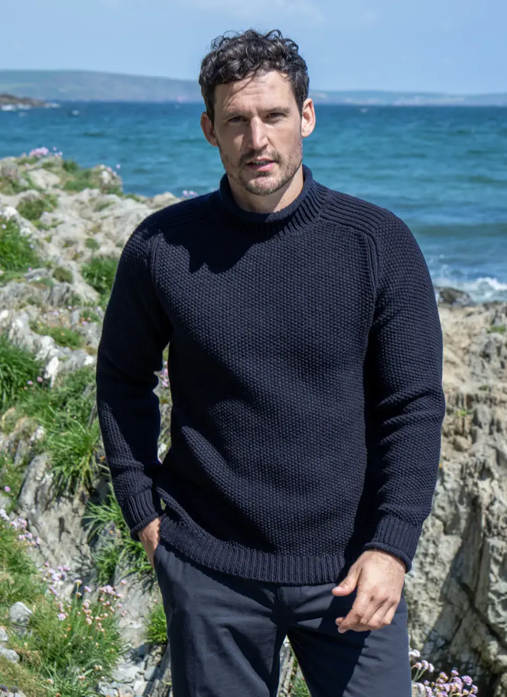 Cashmere Seed Stitch Roll Neck Sweater