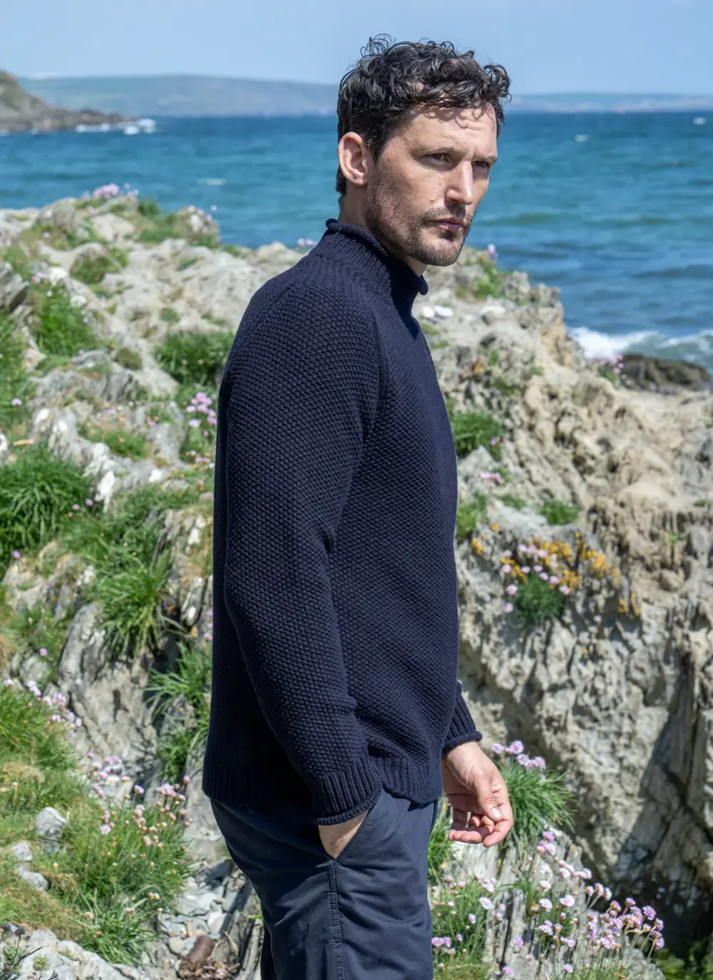 Cashmere Seed Stitch Roll Neck Sweater