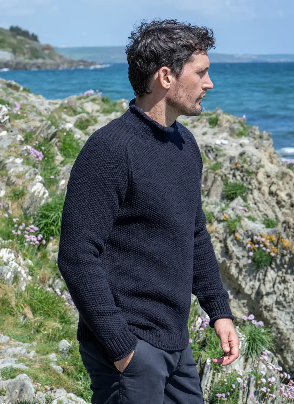 Cashmere Seed Stitch Roll Neck Sweater