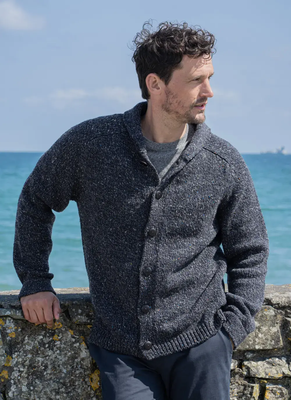 Fisherman Donegal Fleck Shawl Collar Cardigan