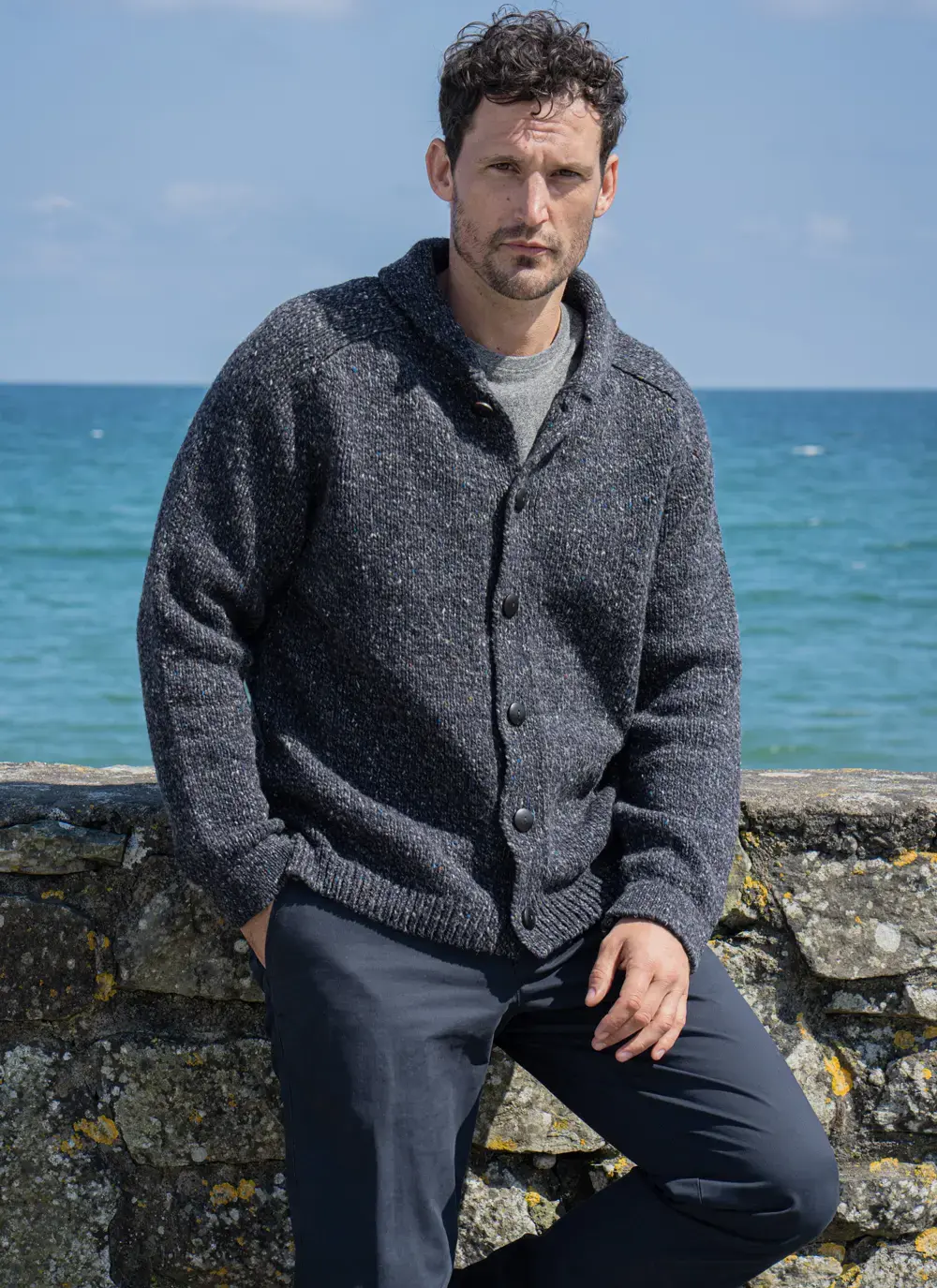 Fisherman Donegal Fleck Shawl Collar Cardigan