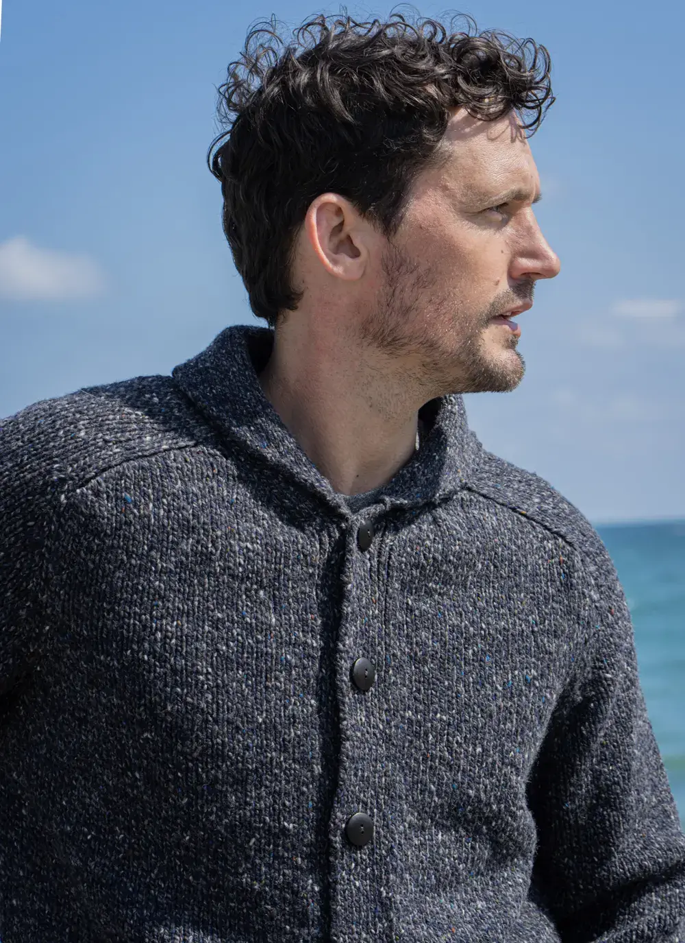 Fisherman Donegal Fleck Shawl Collar Cardigan