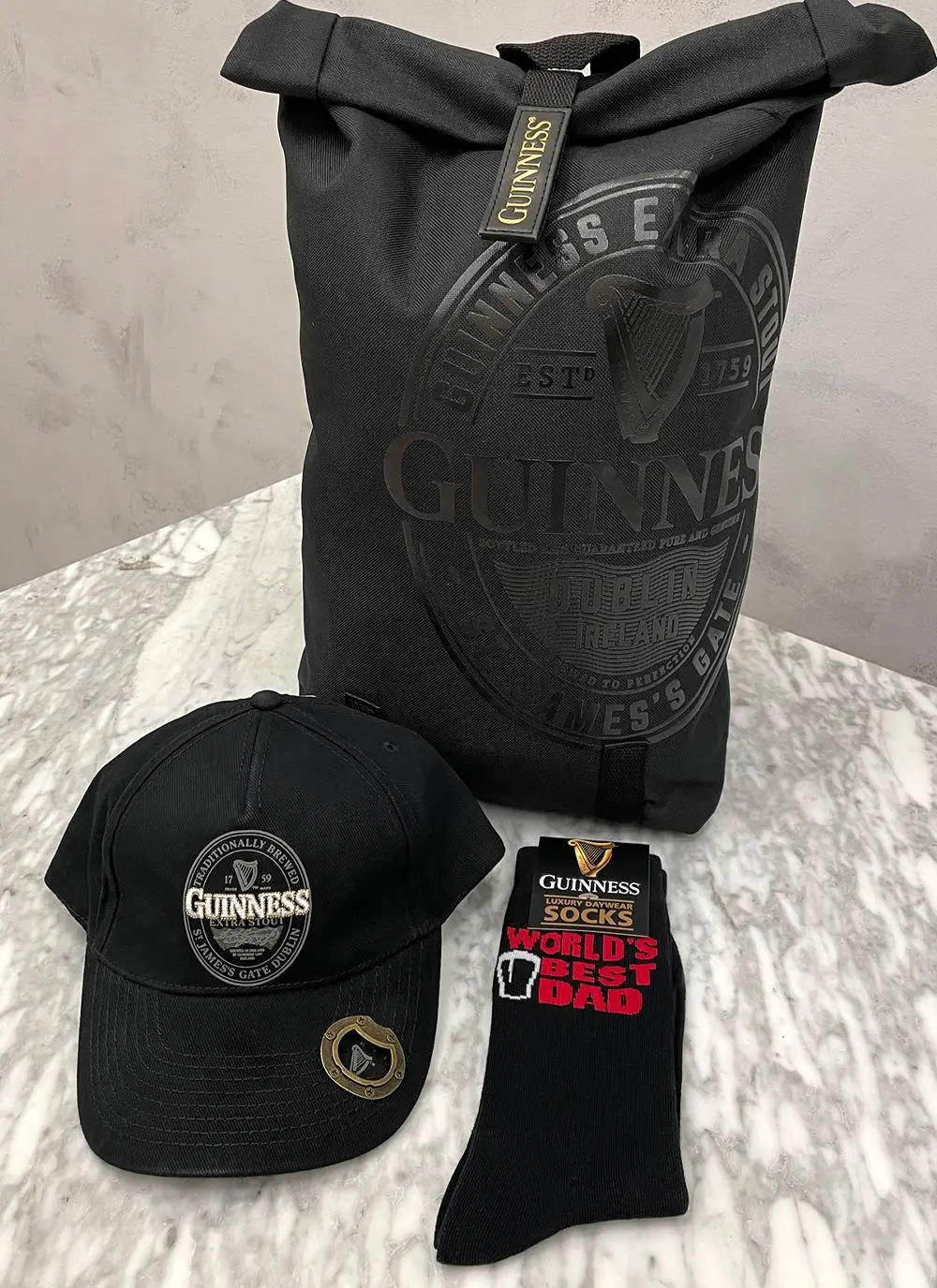 Guinness Baseball Cap, Socks & Cooler Backpack Gift Set