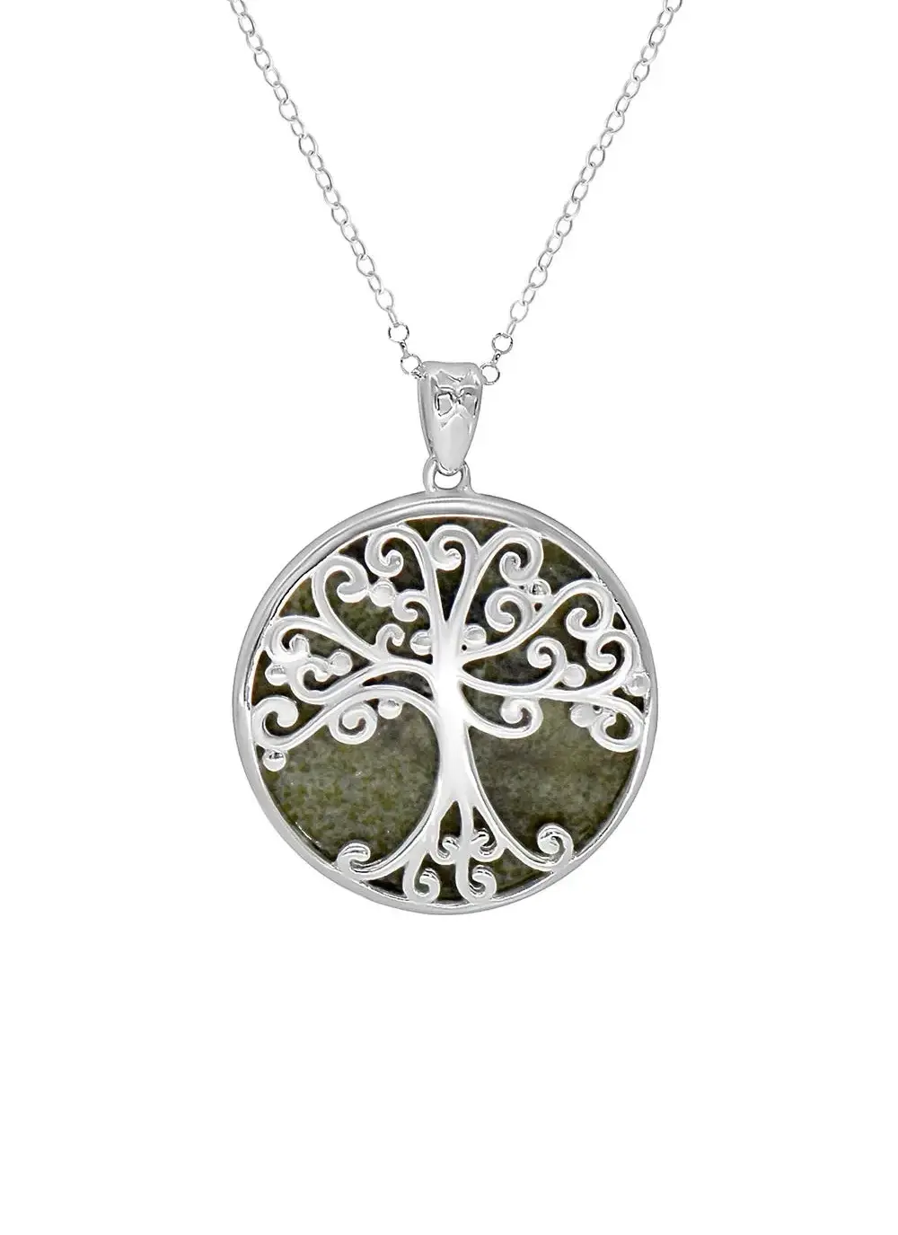 Finely Detailed Connemara Marble Tree of Life Pendant With Swirling Branch Design
