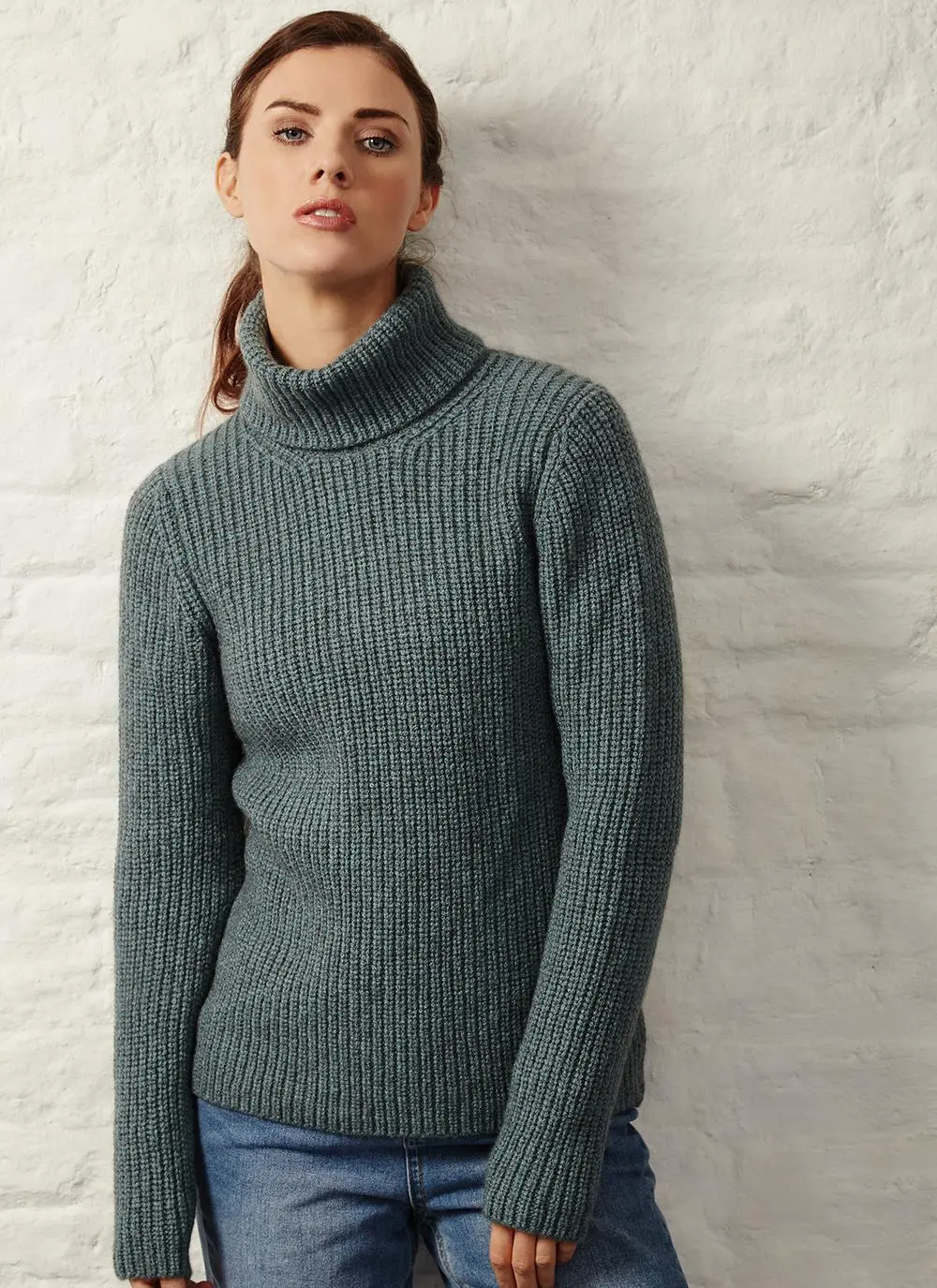 Fisherman Alpaca Ribbed Polo Neck Sweater