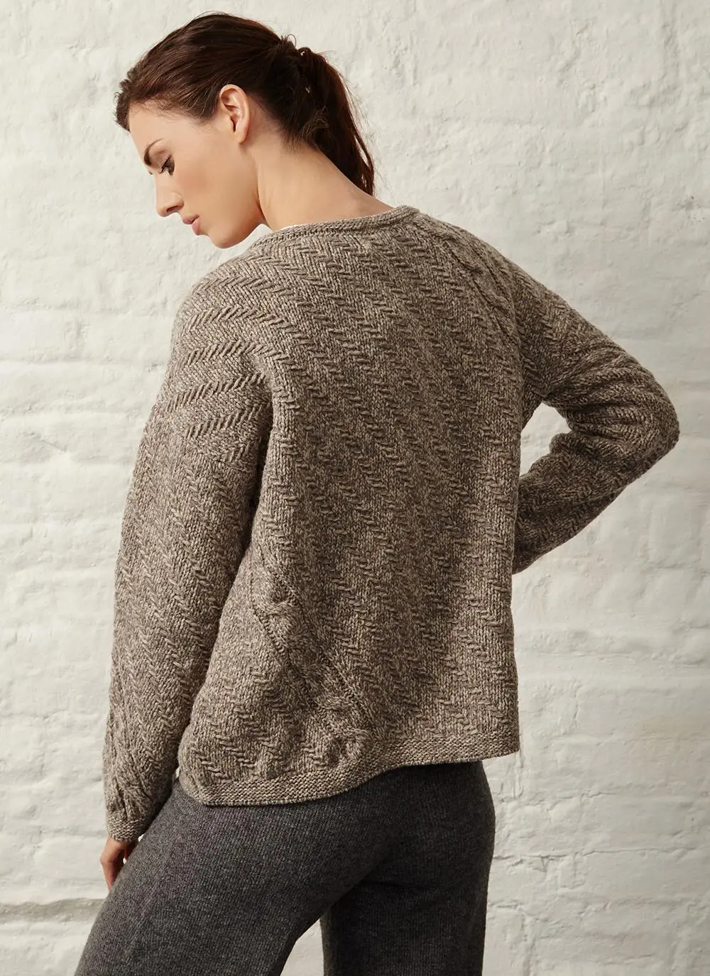 Fisherman Boat Neck Diagonal Cable Sweater