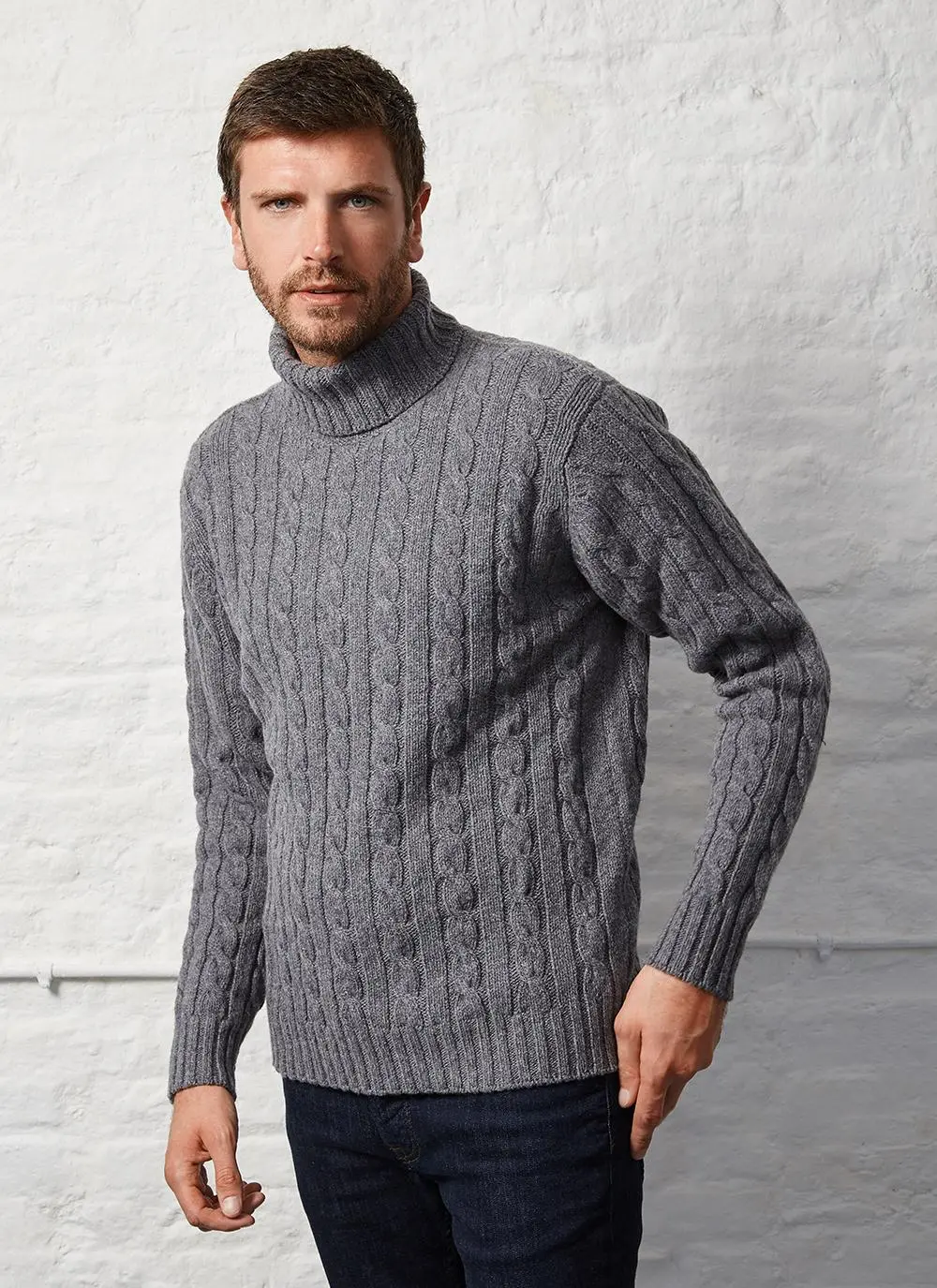 Fisherman Cabled Polo Neck Sweater