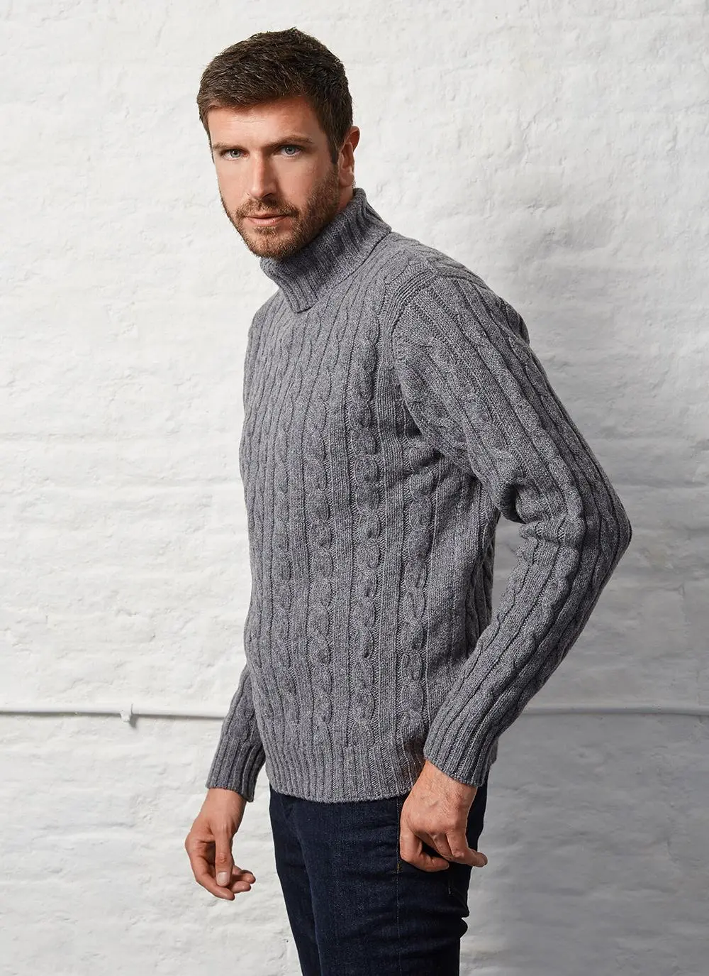 Fisherman Cabled Polo Neck Sweater