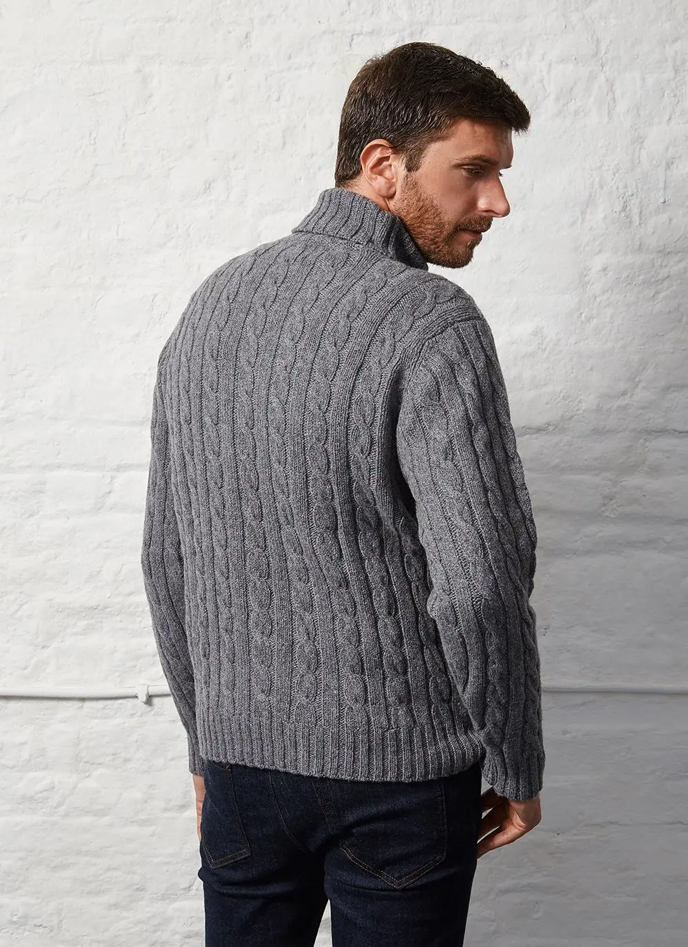 Fisherman Cabled Polo Neck Sweater
