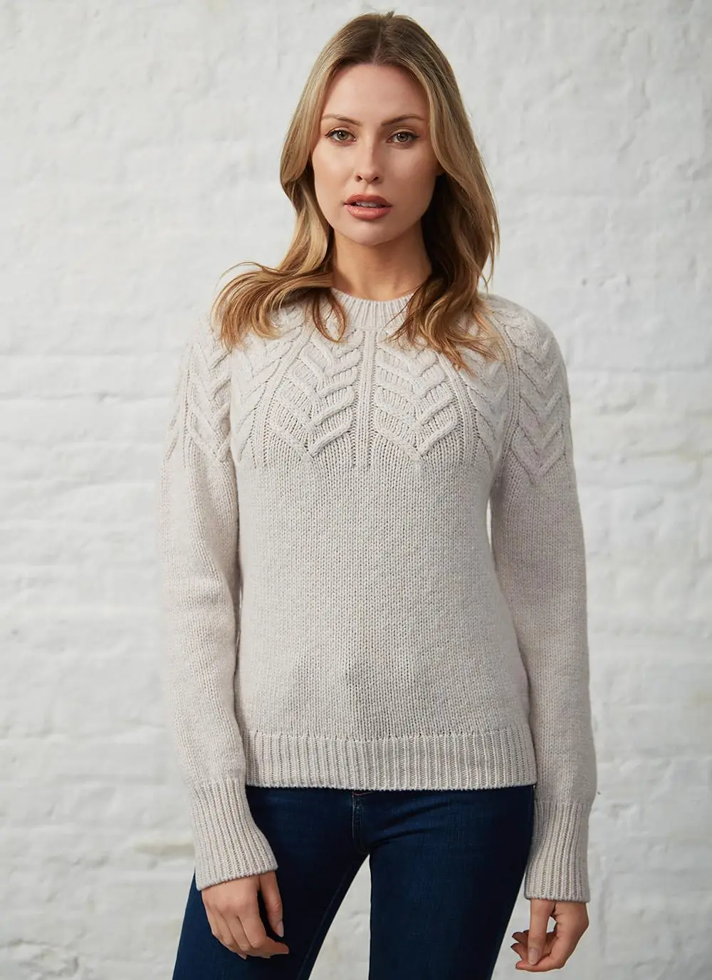Fisherman Extra Fine Merino Wool Yoke Cabled Sweater