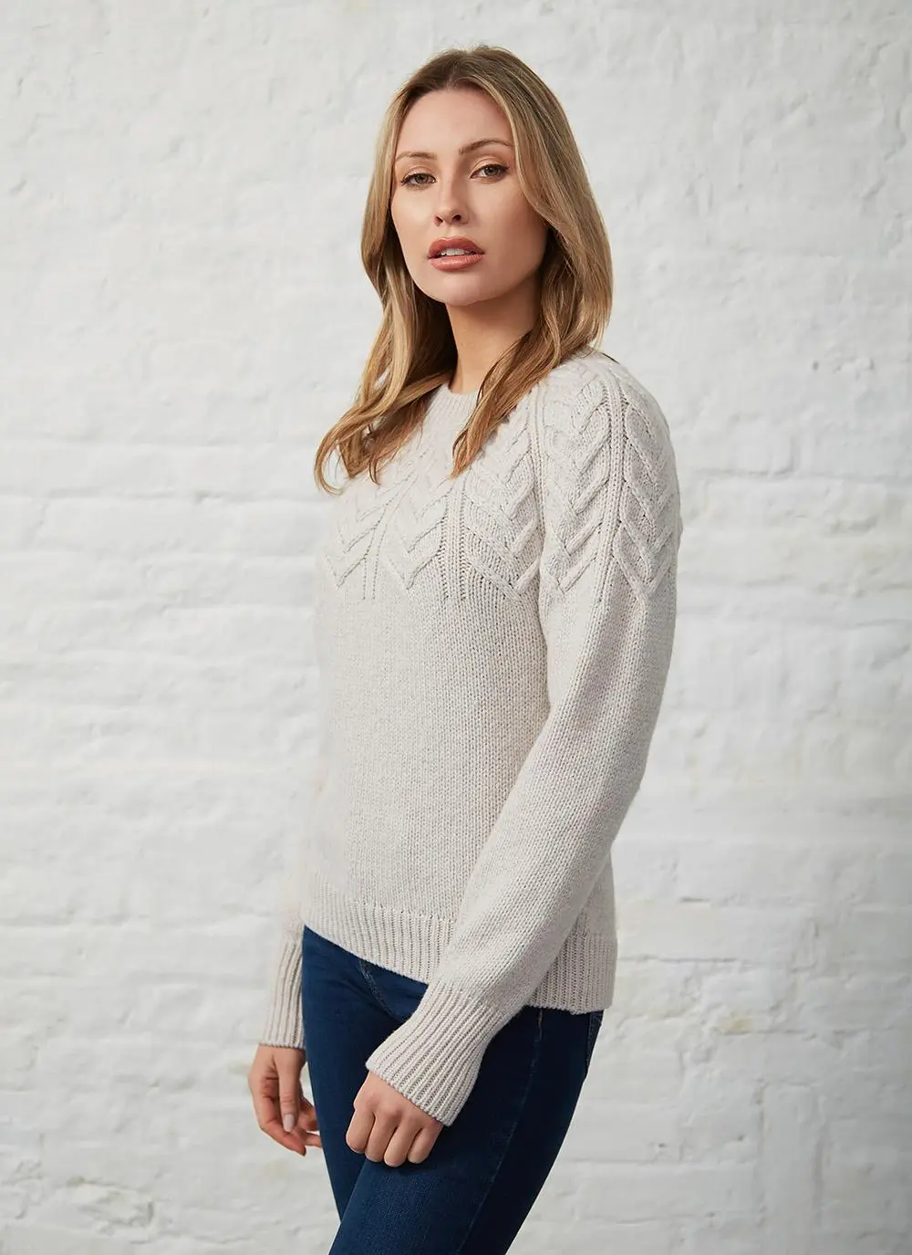 Fisherman Extra Fine Merino Wool Yoke Cabled Sweater