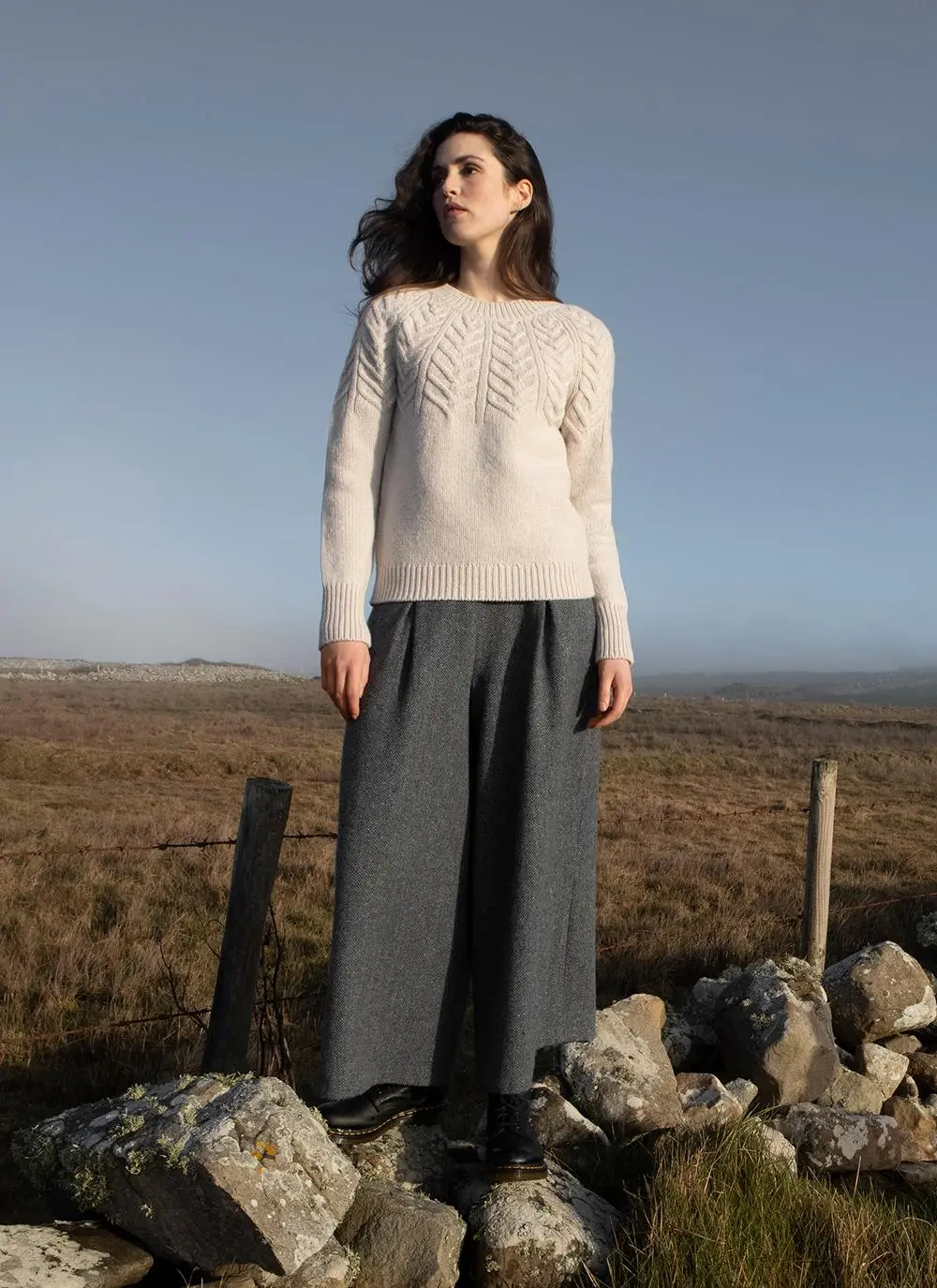 Fisherman Extra Fine Merino Wool Yoke Cabled Sweater