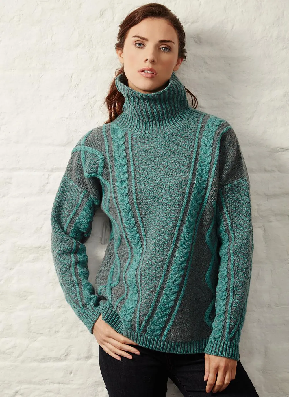 Fisherman Lambswool Plated Polo Neck Sweater