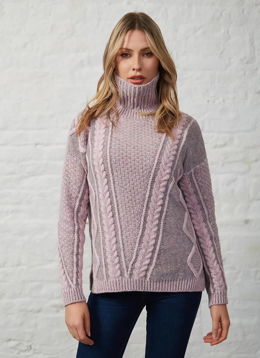 Fisherman Lambswool Plated Polo Neck Sweater