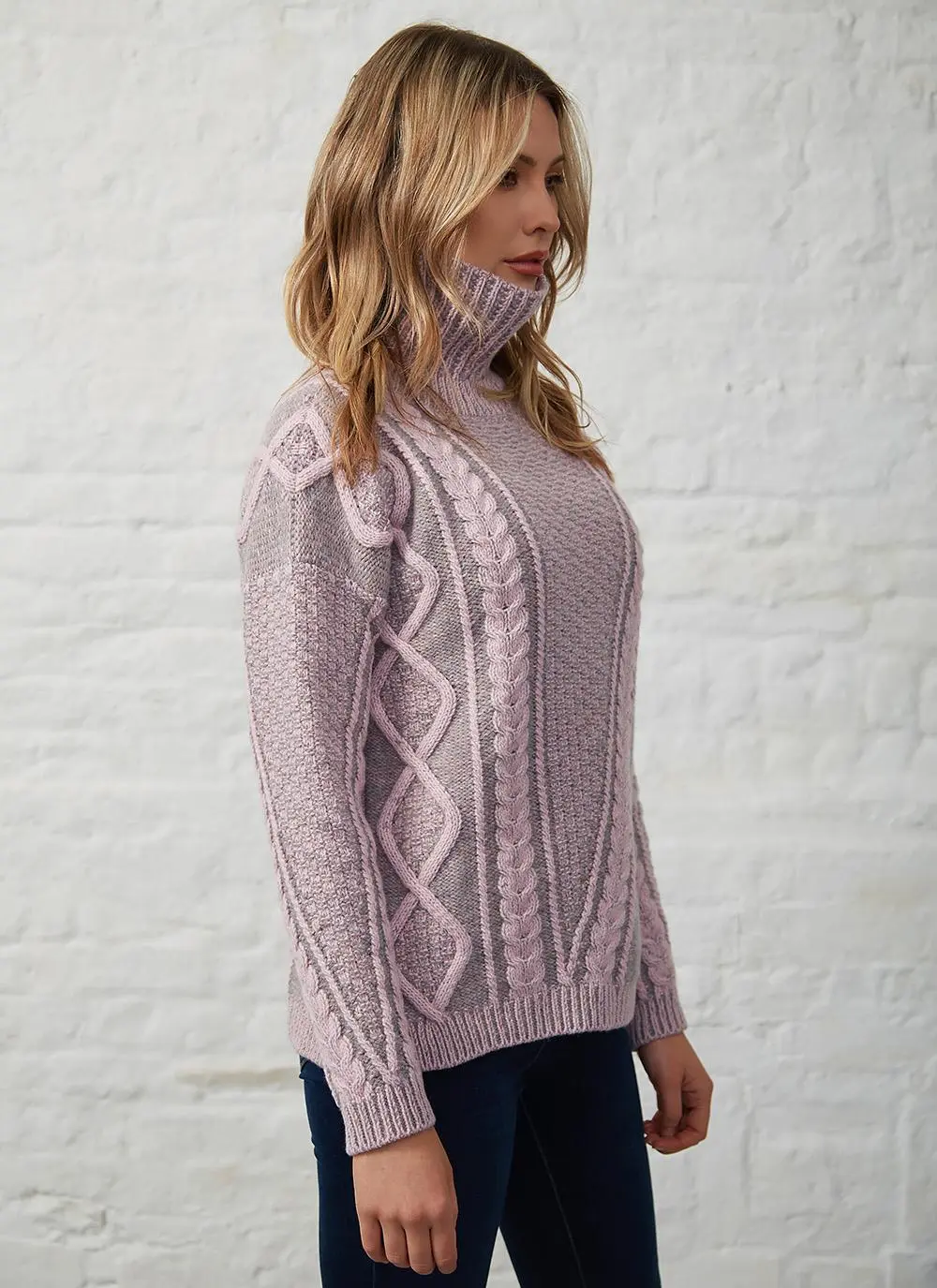 Fisherman Lambswool Plated Polo Neck Sweater