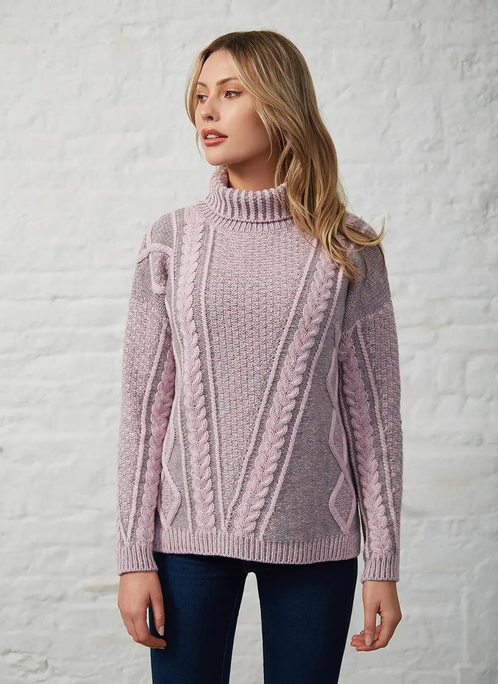Fisherman Lambswool Plated Polo Neck Sweater