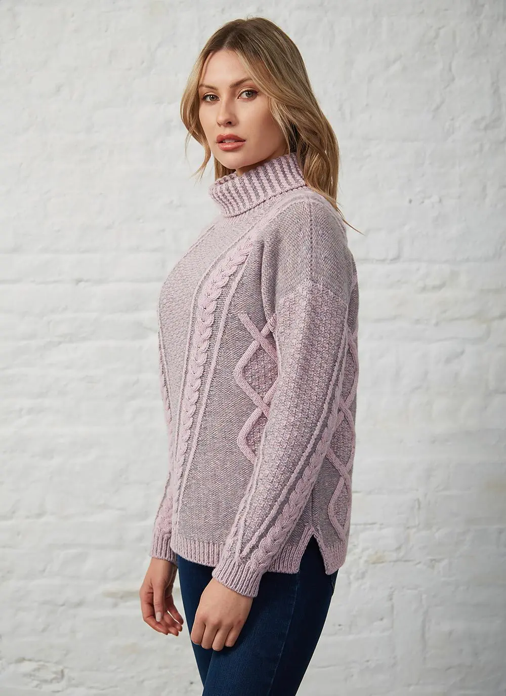 Fisherman Lambswool Plated Polo Neck Sweater