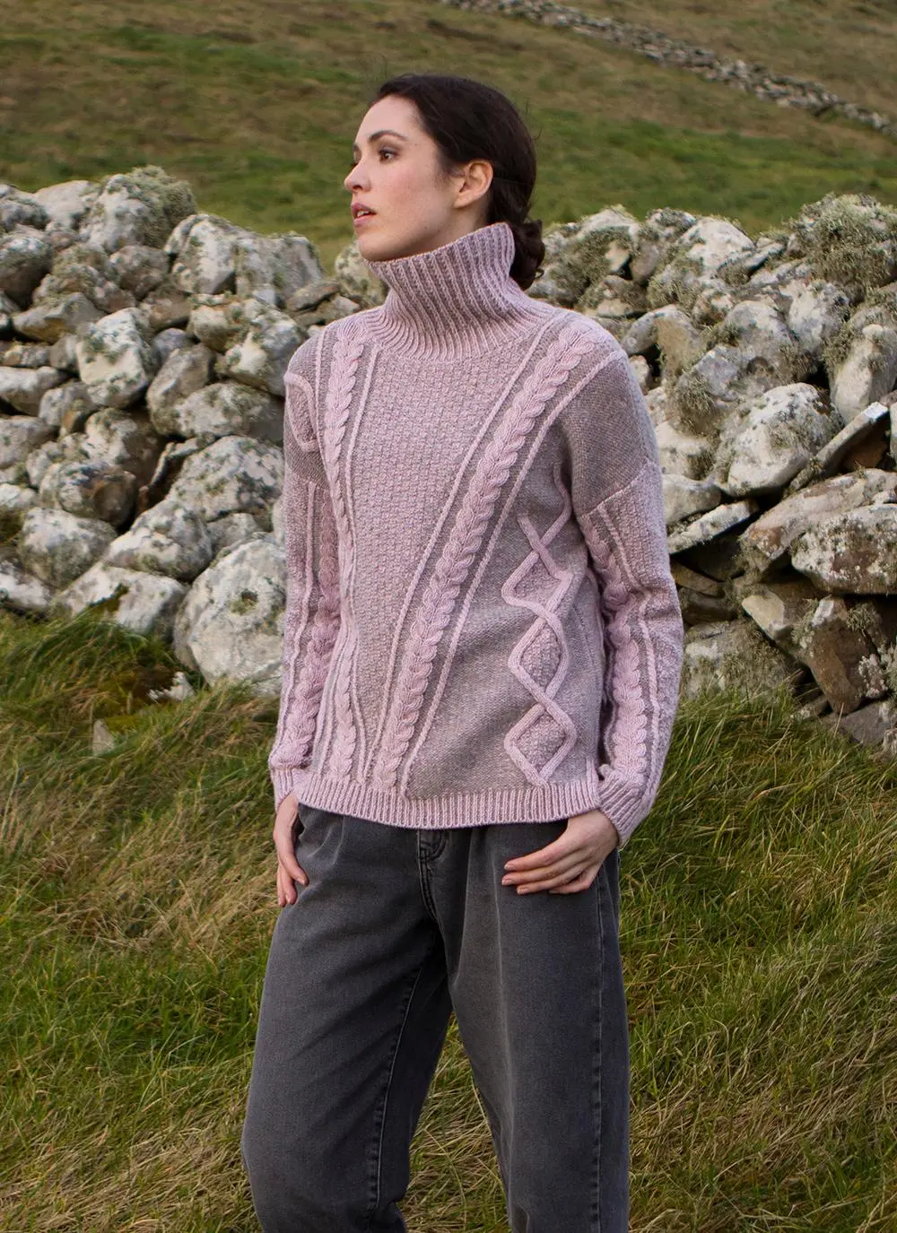 Fisherman Lambswool Plated Polo Neck Sweater