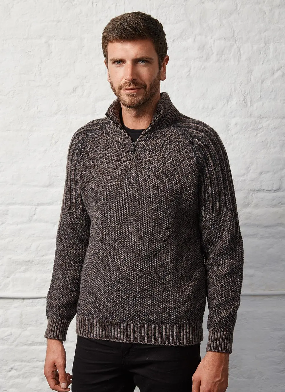 Fisherman Lambswool Zip Neck Sweater