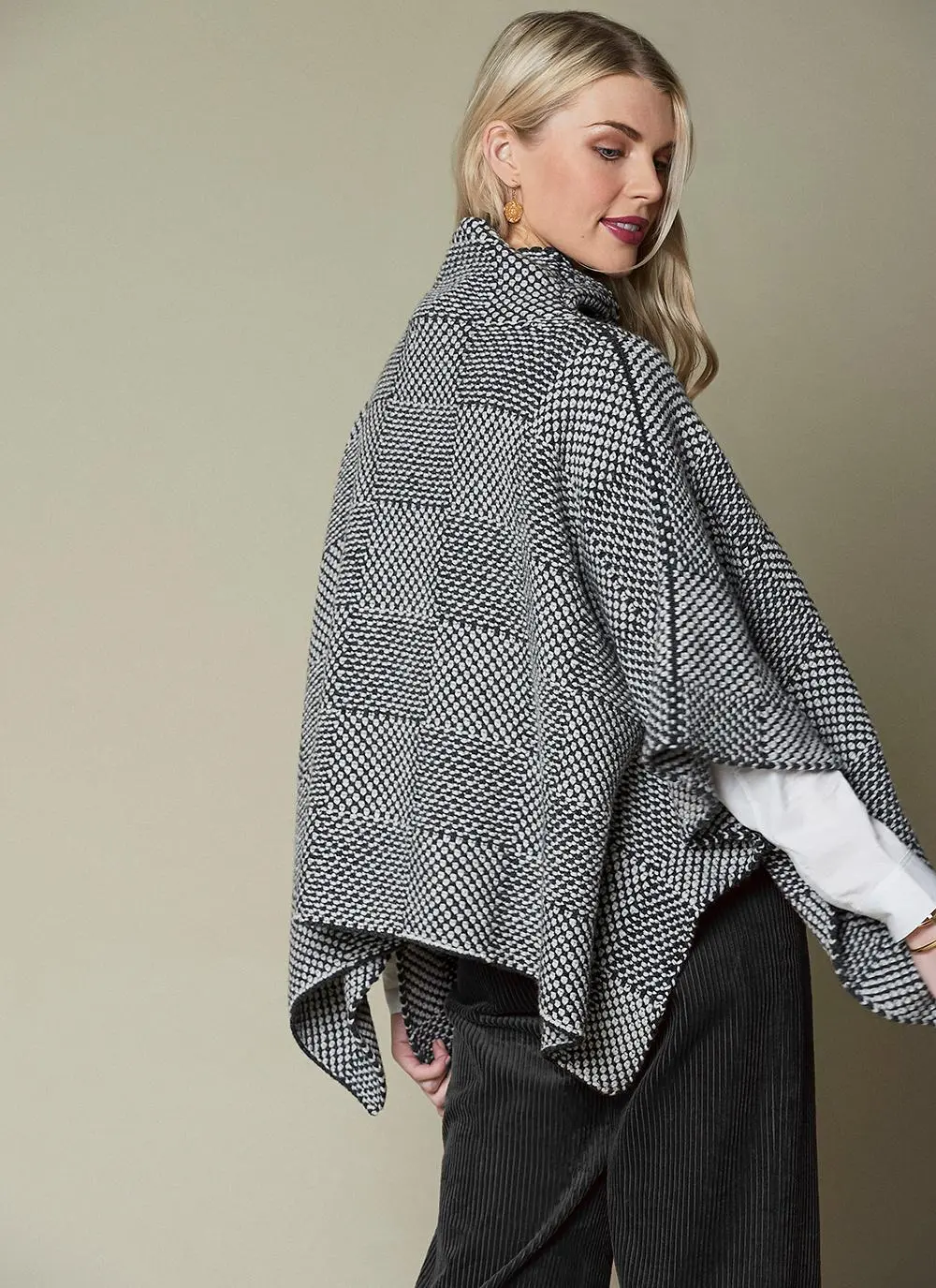 Fisherman Shadow Block High Neck Poncho