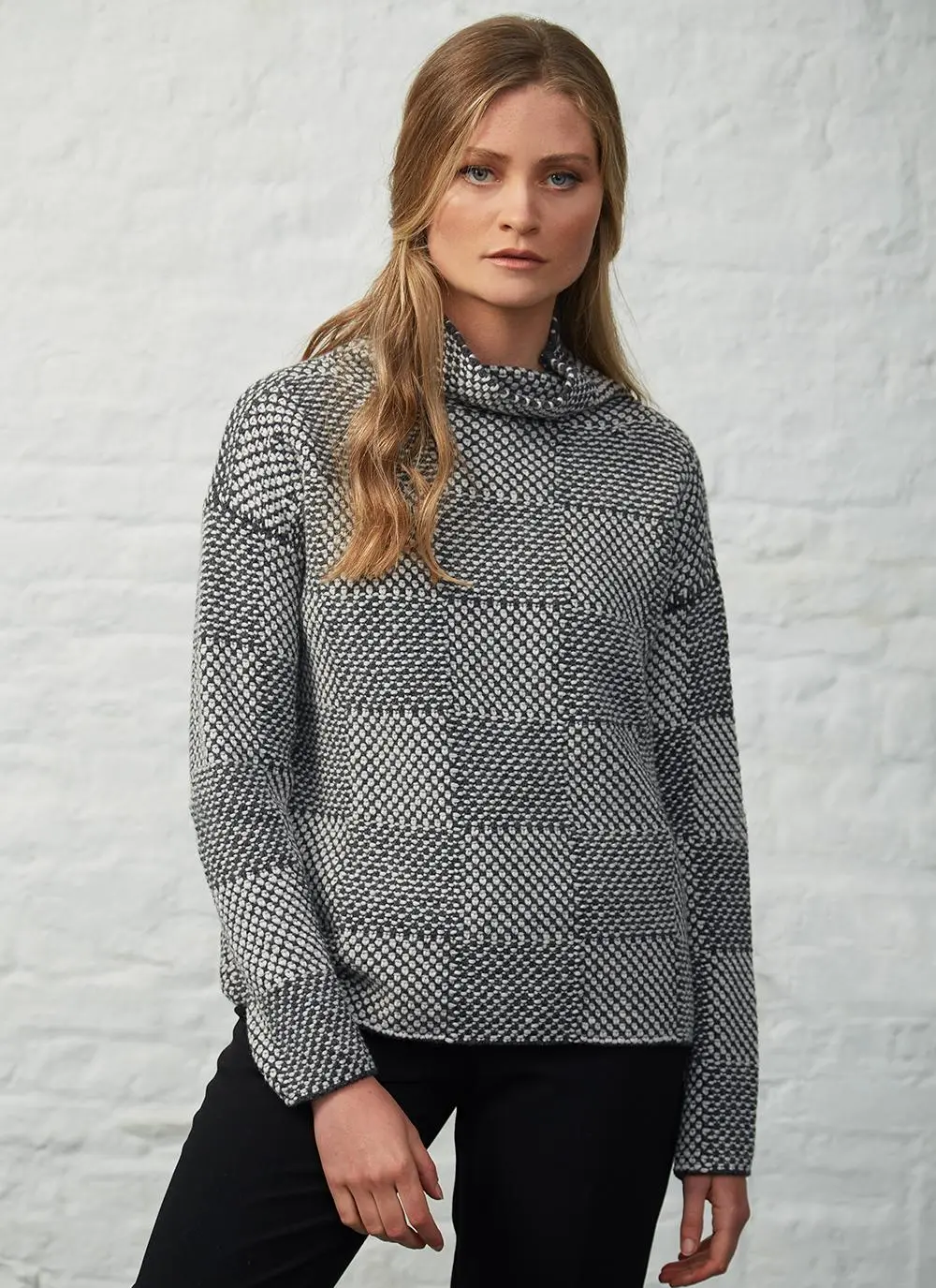 Fisherman Shadow Block High Neck Sweater