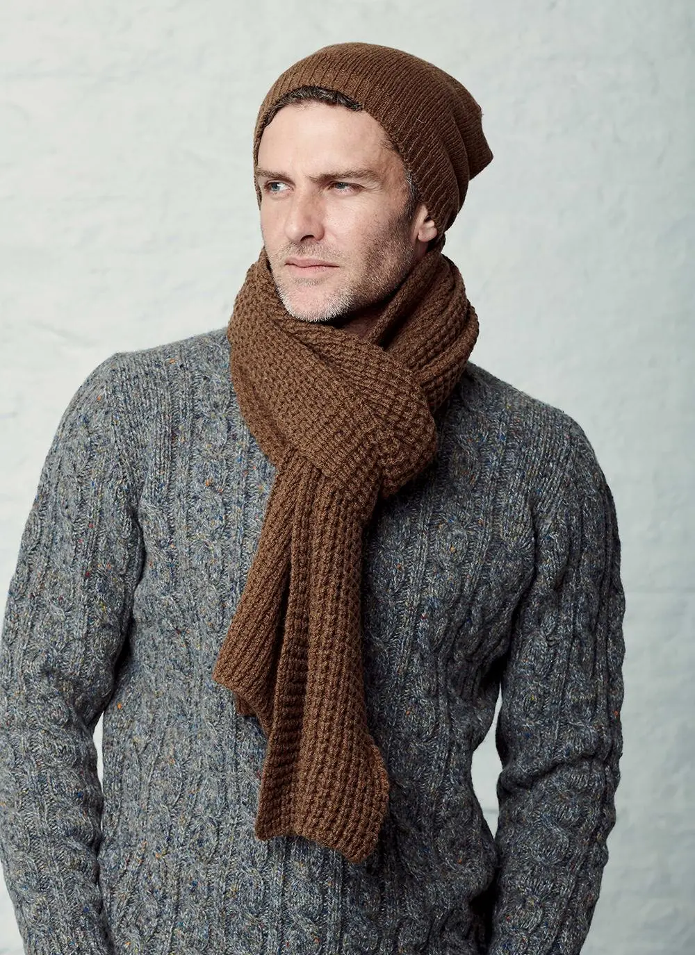 Fisherman Tall Beanie & Waffle Stitch Scarf Set