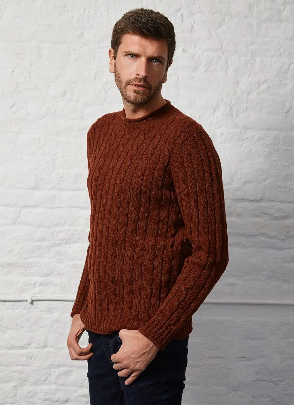 Fisherman Wool Cashmere Cable & Rib Roll Neck Sweater