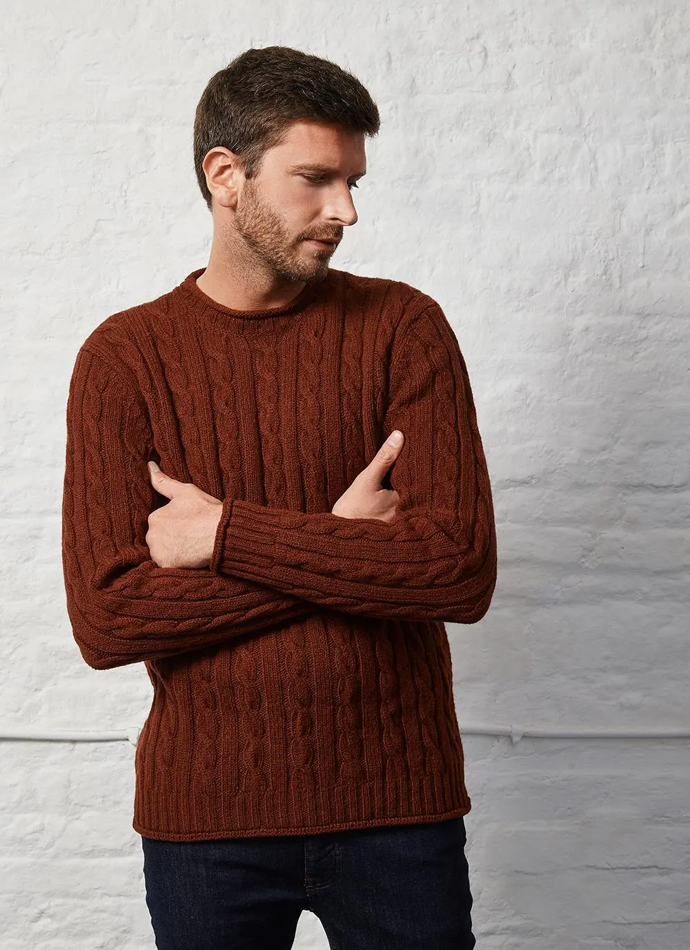 Fisherman Wool Cashmere Cable & Rib Roll Neck Sweater